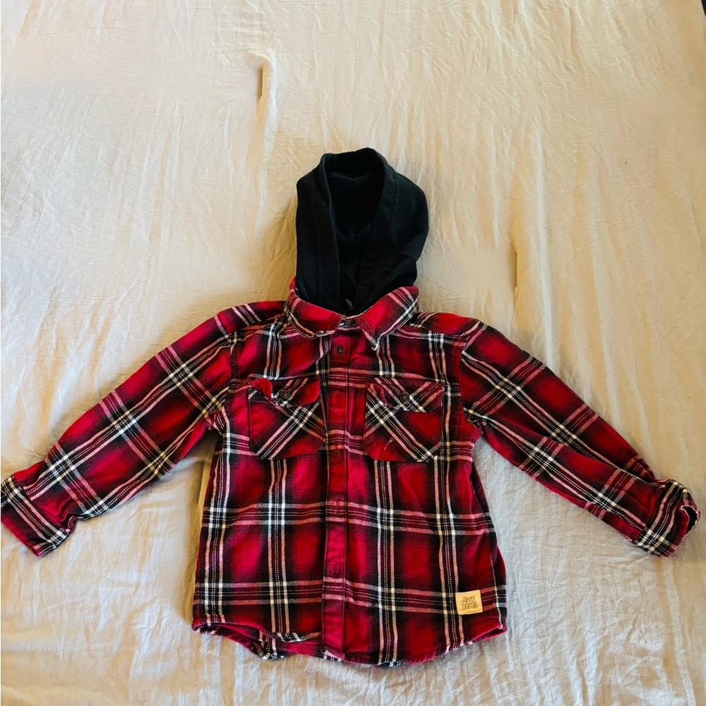 Plaid Flannel Shirt with Hood